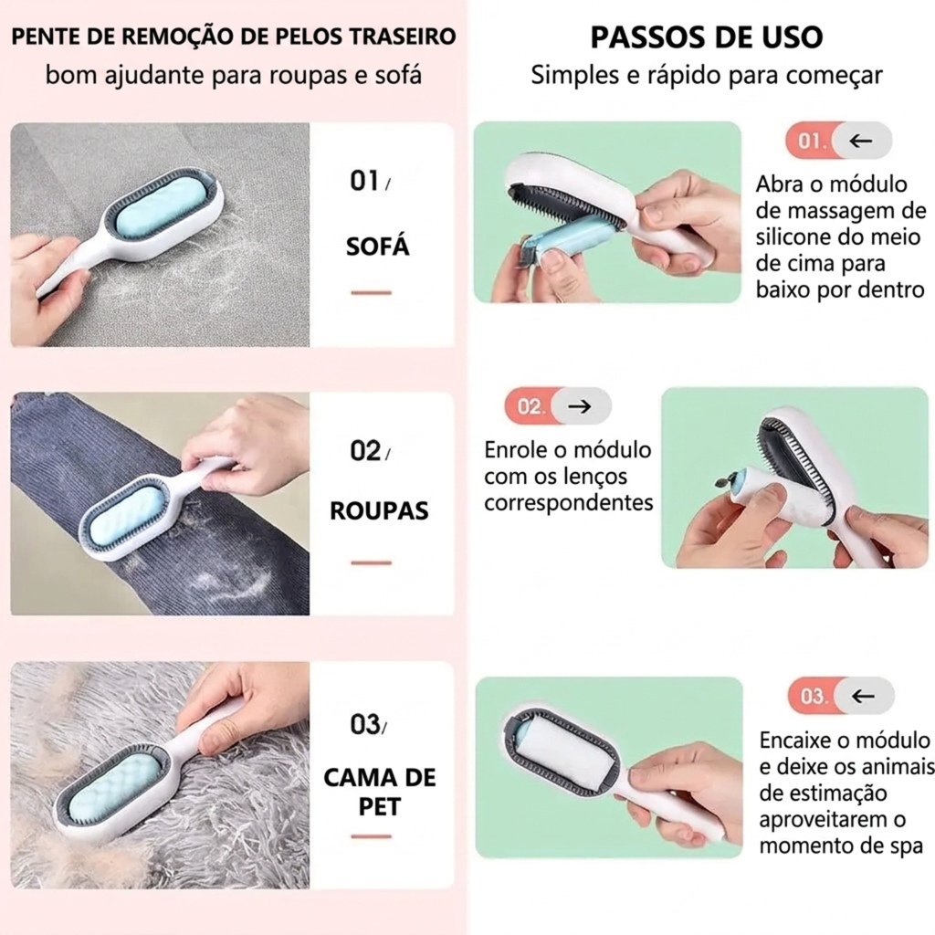 Escova Autolimpante para Cães e Gatos – Remove Pelos Soltos