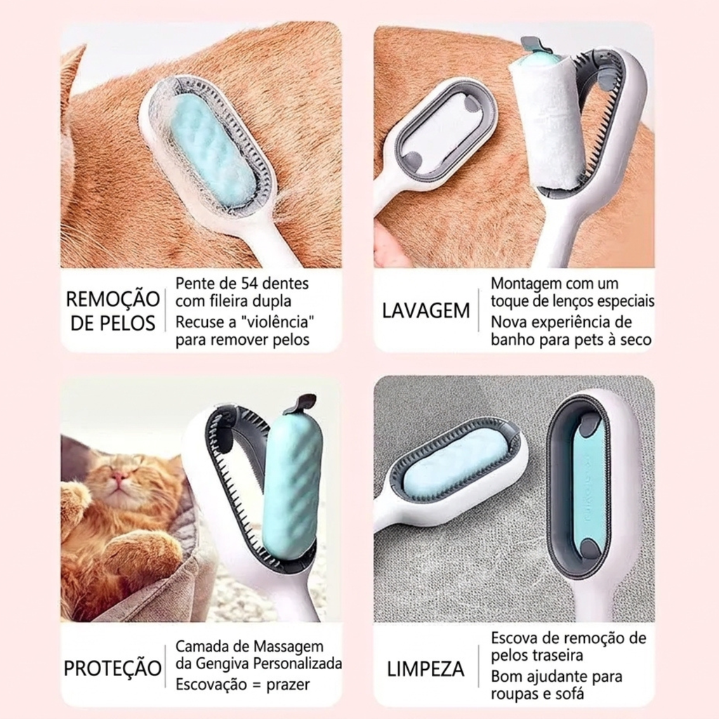 Escova Autolimpante para Cães e Gatos – Remove Pelos Soltos