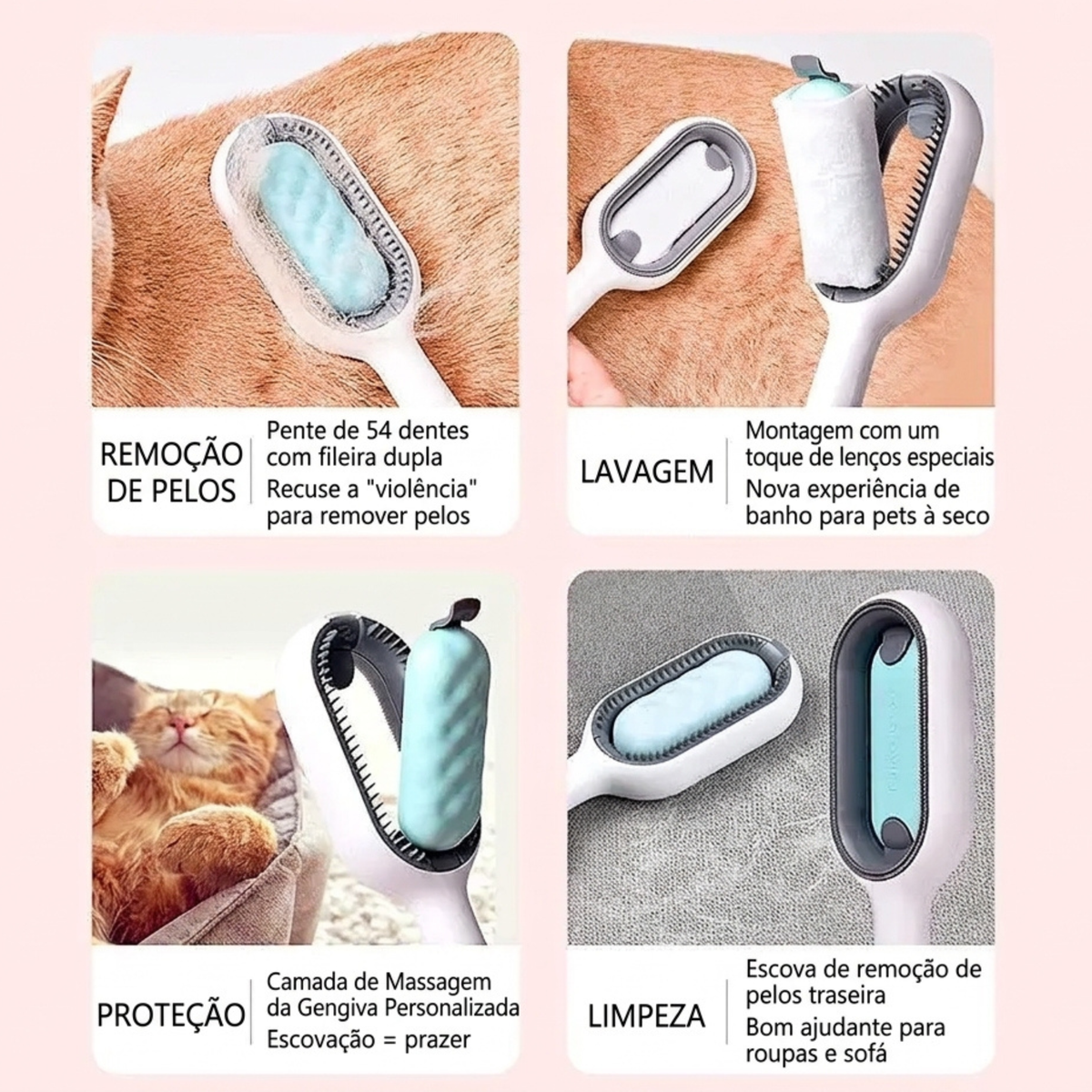 Escova Autolimpante para Cães e Gatos – Remove Pelos Soltos